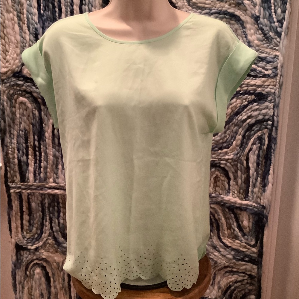 Jcrew mint laser cut scalloped blouse
